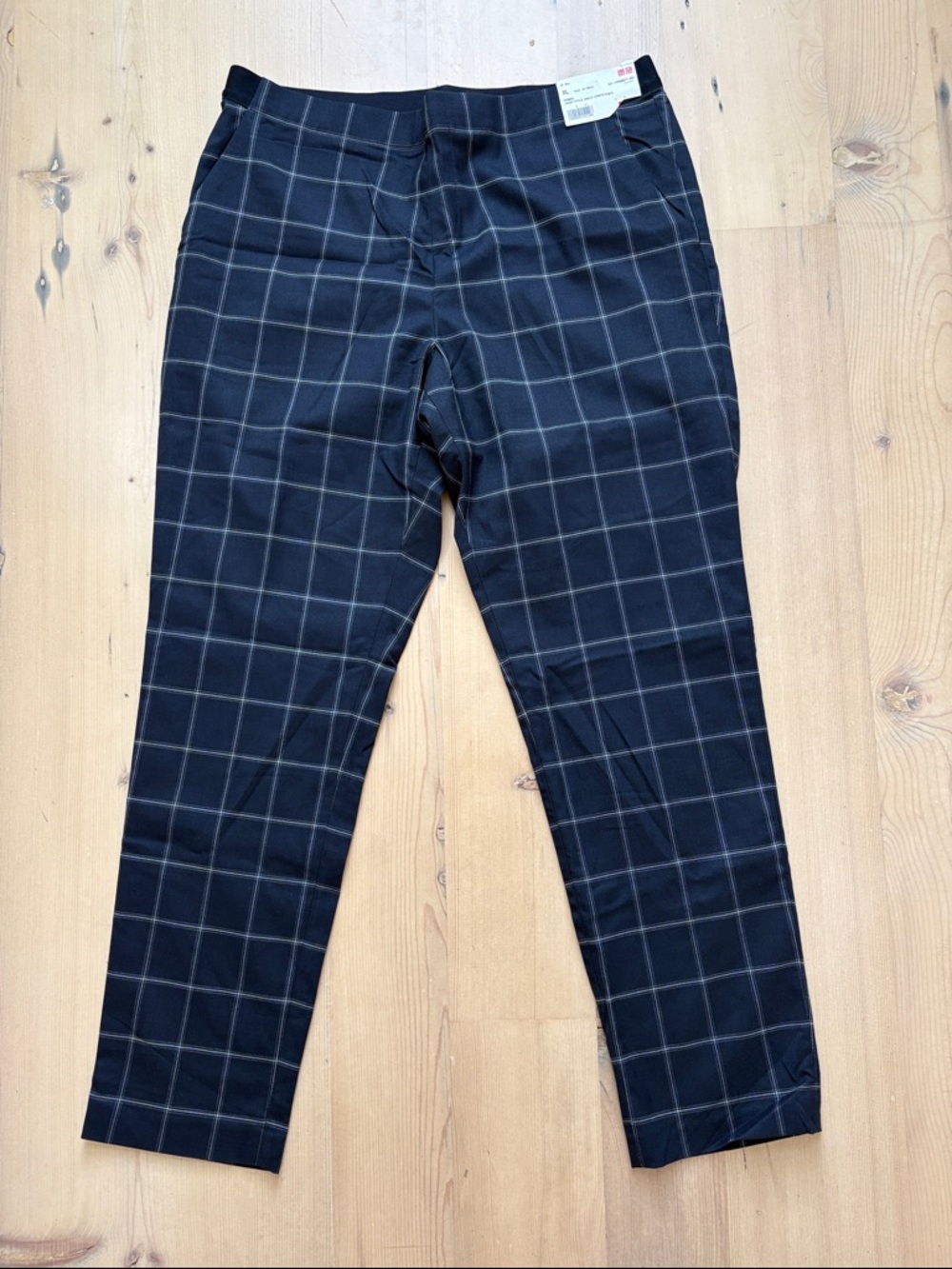Uniqlo Women's Navy White Windowpane Check Pattern Pants - XL